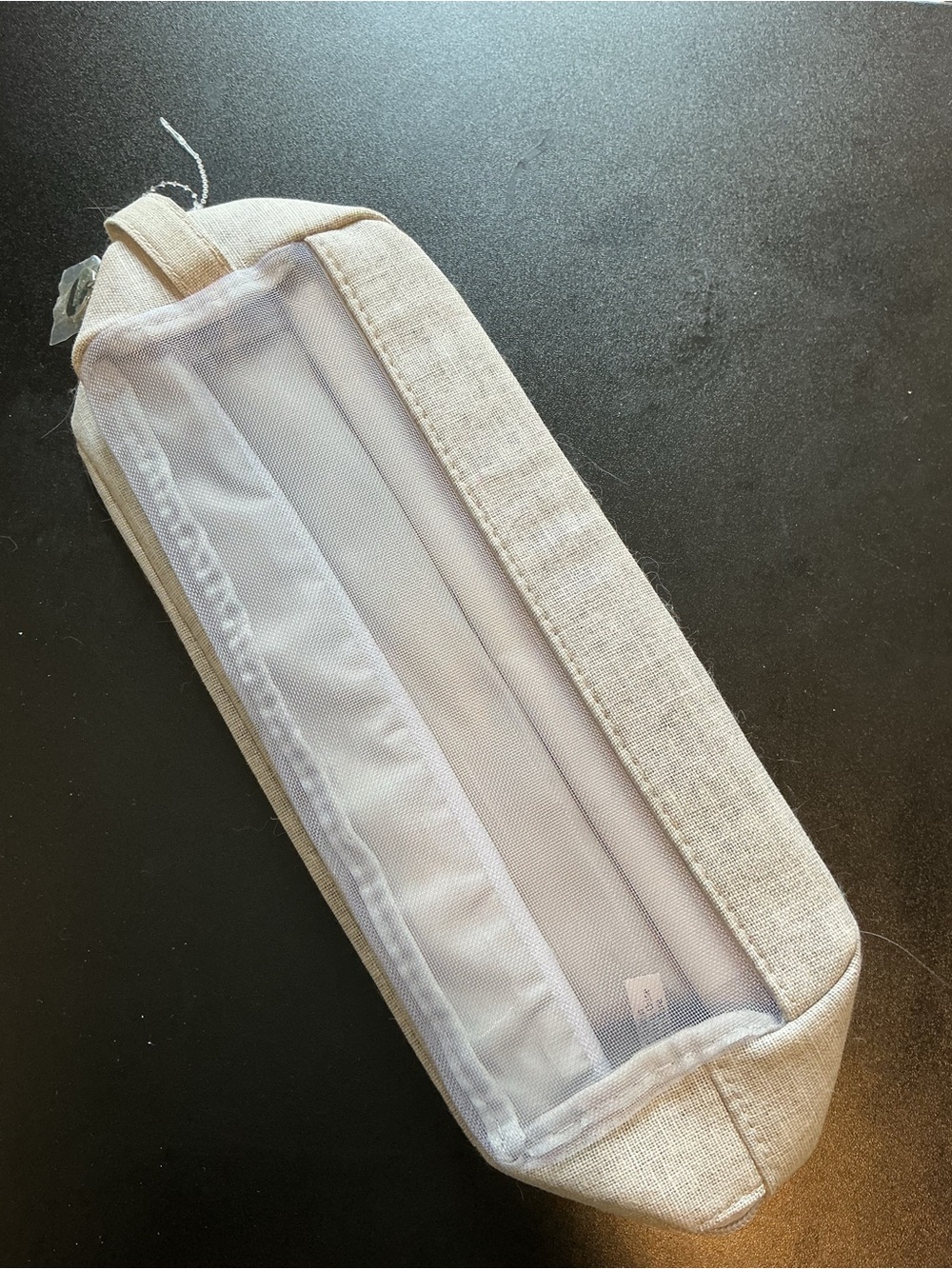 Beige Linen Pencil Case - Simple Zip Pouch